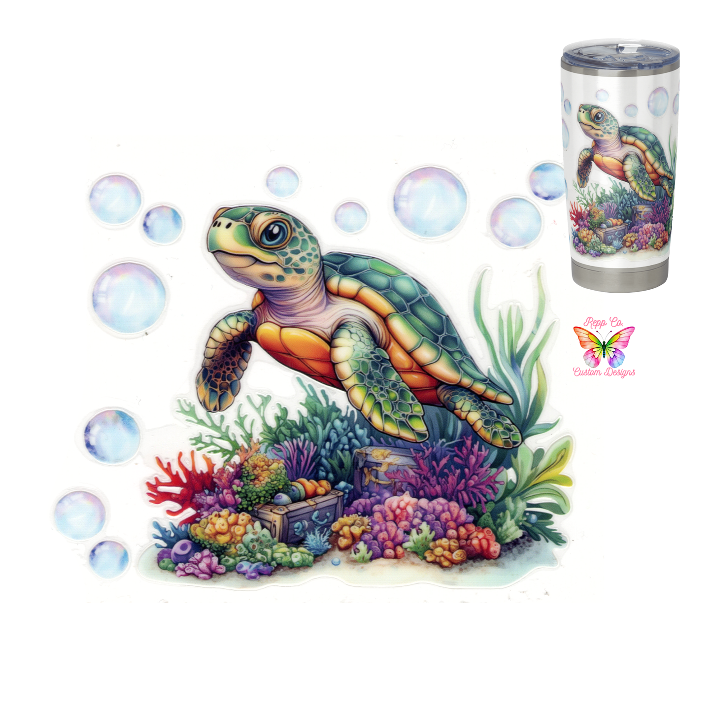 Left Facing Turtle with Bubbles