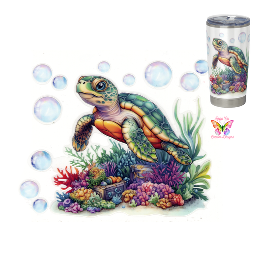 Left Facing Turtle with Bubbles