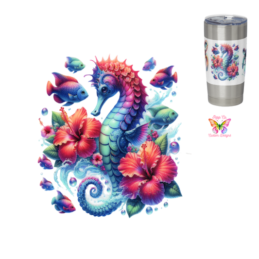 Rainbow Seahorse with Flowers